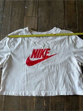 Nike White Cropped Tee with Red Logo Small